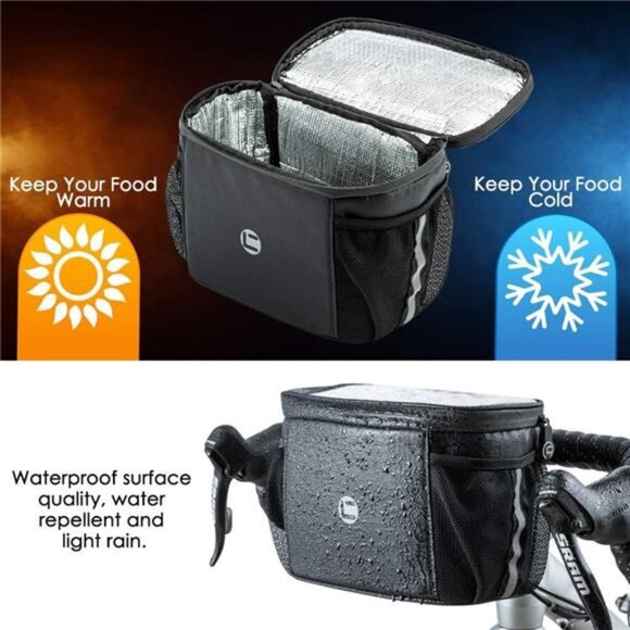 Bike Handlebar Insulated Bag, Bike Front Phone Bag Cooler Storage Pouch - Picture 3 of 7